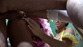 bartender offers his big cock to two slutty milfs