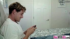 Blue haired teen stepsis surprised stepbro with her big boobs on christmas