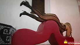 The blonde pawg teases in bodystocking and rides raw pov