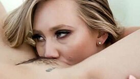 Horny brunette and blonde babes lick each other's pussy