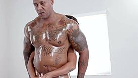 malina melendez lubes d rocks muscular body before eating his ass