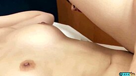 asian babe drops to knees sucking cock then rides hard in group bang