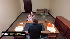 desperate stepmom gives body to perv principal at desk