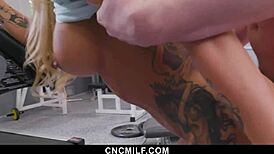 Hot milf's naughty gym workout turns into freeuse riding doggystyle on big cock - cncmilf