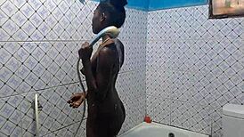 squirting in bathroom after workout session