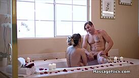 Sensual massage by fireplace with big tits