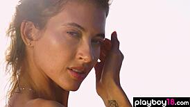 Extra skinny russian brunette taya vai poses nude outdoors