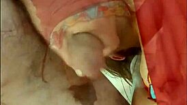 french amateur in satin red dress deepthroats and rides in pov