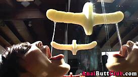 bubblebutt ho sucks dildo in front of mirror