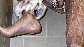 im taking a shower with a chastity belt on my penis