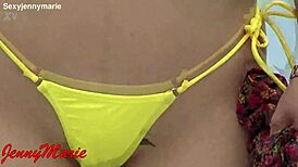 Jenny marie shows new yellow bikini outdoors