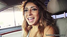 Busty mexican teen gives me blowjob in car pov