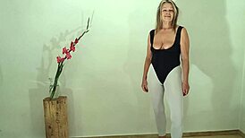 grandma looks hot in white leggings and sexy swimsuit 😍