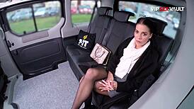 braided brunette strips in backseat with heels