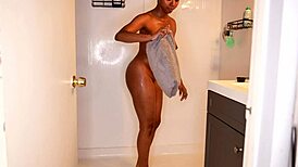 Ebony model pees in pants in the shower