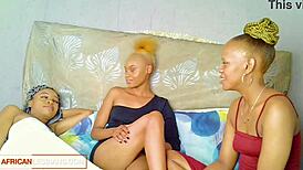 Three black bffs take turns eating their wet pussies in homemade sextape
