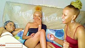 Three black bffs take turns eating their wet pussies in homemade sextape