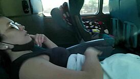 Blowjob and fucking ends with creampie on public bus