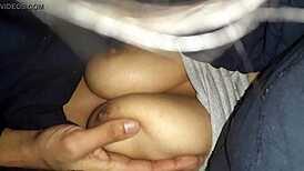 Intriguing huge perky natural tits on petite ebony teen