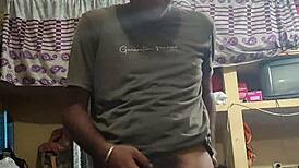 Solo boy warms small cock with perfume