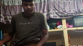 Solo boy warms small cock with perfume