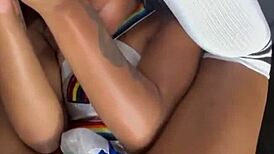 Ebony creampie fills her up nicely