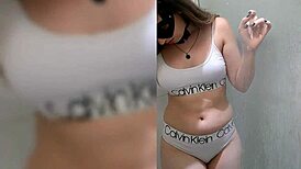 hot teen 18+ taking shower wearing a white lingerie