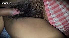 Desi milf shares bed with hairy pussy
