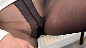 Mature milf sucks camera mans cock in pantyhose audition