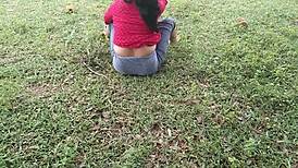 Stepmom fingers pussy near hotel after jungle walk